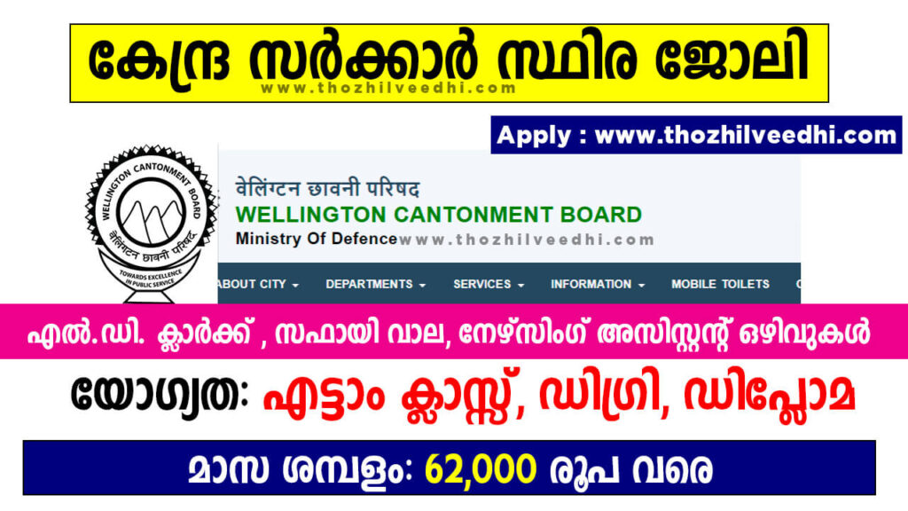 Wellington Cantonment Board Recruitment